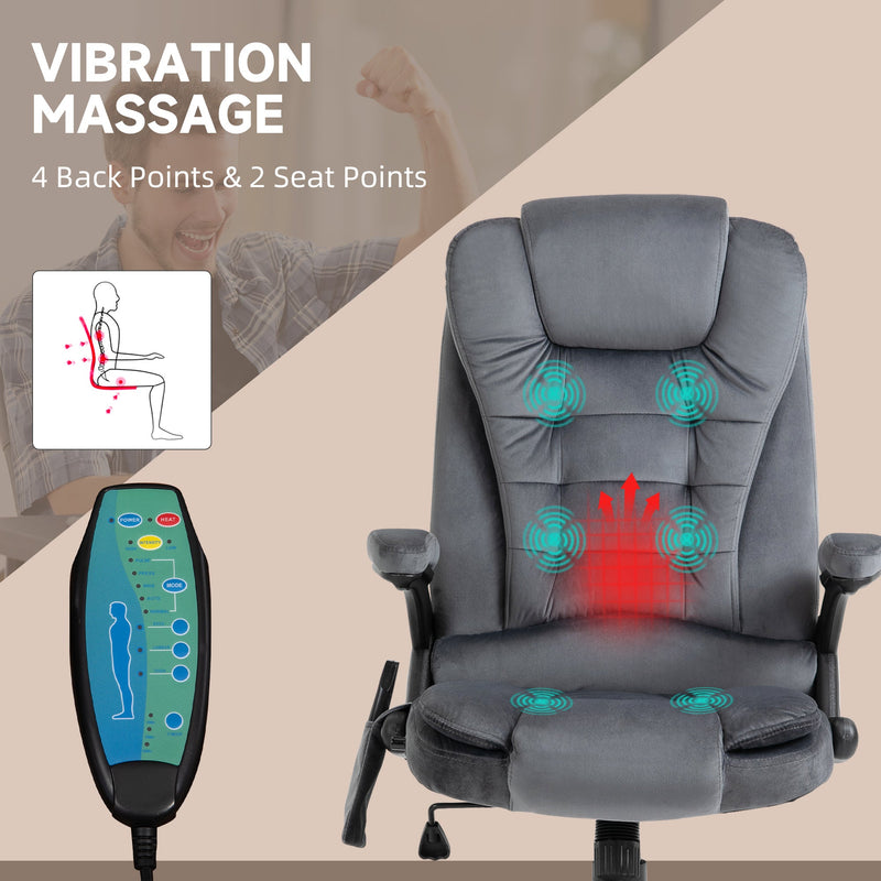 Ergonomic Heated Office Chair with Six-Point Massage Function - Plush Velvet Reclining Swivel Chair with 360-Degree Wheels, Grey - Ultimate Comfort for Home or Office Use