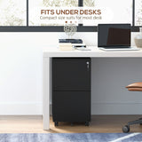 Heavy-Duty Steel Mobile File Cabinet with Lock - 2-Drawer Vertical Storage Organizer, Adjustable Hanging Bar for A4/Legal/Letter - Secure Office Document Management