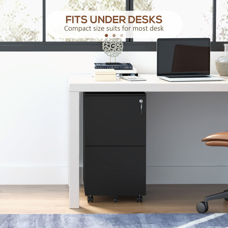Heavy-Duty Steel Mobile File Cabinet with Lock - 2-Drawer Vertical Storage Organizer, Adjustable Hanging Bar for A4/Legal/Letter - Secure Office Document Management