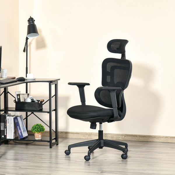 Ergonomic High-Back Mesh Office Chair - Swivel Desk Chair with Adjustable Height, Headrest, and Lumbar Support - Comfortable Padded Seating for Home Office Use