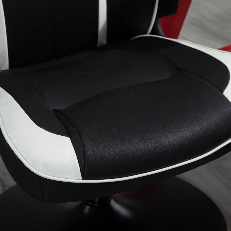 Ergonomic Gaming Chair - Adjustable Height Swivel Home Office Computer Desk Chair with Pedestal Base, Black & White PVC Leather - Comfortable Seating for Gamers and Professionals