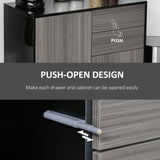 Modern Freestanding Cabinet with Push-Open Mechanism - 2 Drawers, 2 Doors, Dual-Compartment Interior, Light Grey & Black - Ideal Storage for Contemporary Homes