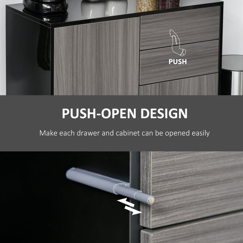 Modern Freestanding Cabinet with Push-Open Mechanism - 2 Drawers, 2 Doors, Dual-Compartment Interior, Light Grey & Black - Ideal Storage for Contemporary Homes