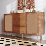 Adjustable Shelf Sideboard - Freestanding Storage Cabinet with 2 Doors and 3 Drawers in Walnut - Organizer for Living Room & Bedroom