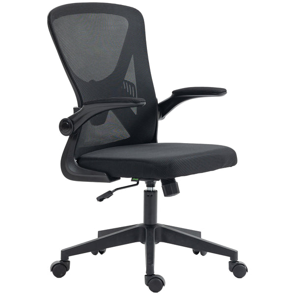 Ergonomic Mesh Office Chair with Flip-up Armrests - Computer Desk Chair with Lumbar Support & 360° Swivel Wheels, Black - Ideal for Comfortable Working Environments