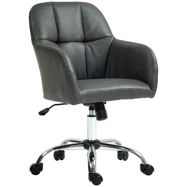 HOMCOM Computer Desk Chair, PU Leather Swivel Office Chair, Makeup Vanity Chair with Height Adjustable, Wheels, for Home Study Bedroom, Grey | Aosom UK