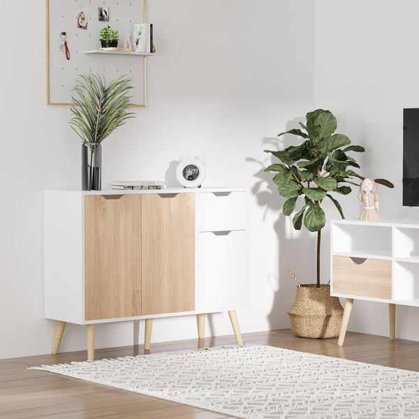 Floor Standing Sideboard Storage Cabinet with Drawer - Bedroom, Living Room, Home Office Organizer in Natural Finish - Space-Saving Storage Solution