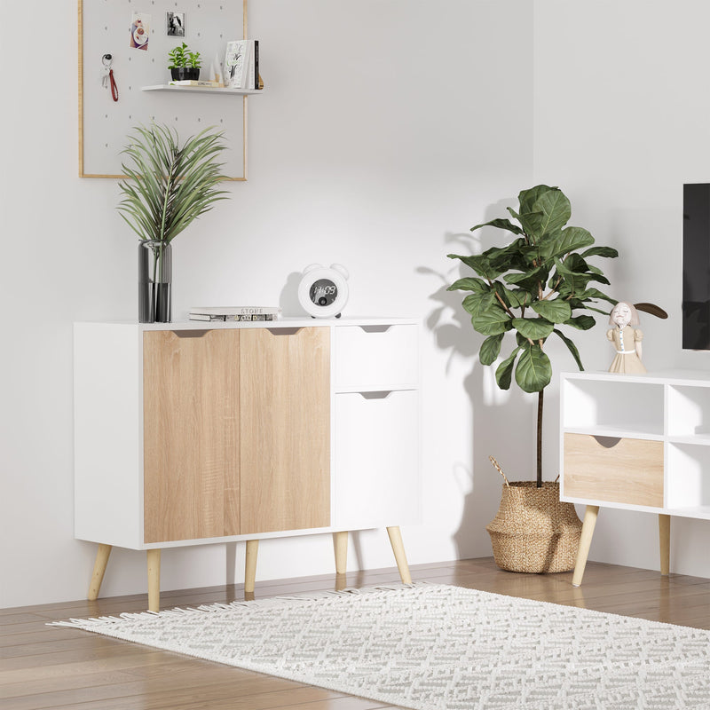 Floor Standing Sideboard Storage Cabinet with Drawer - Bedroom, Living Room, Home Office Organizer in Natural Finish - Space-Saving Storage Solution