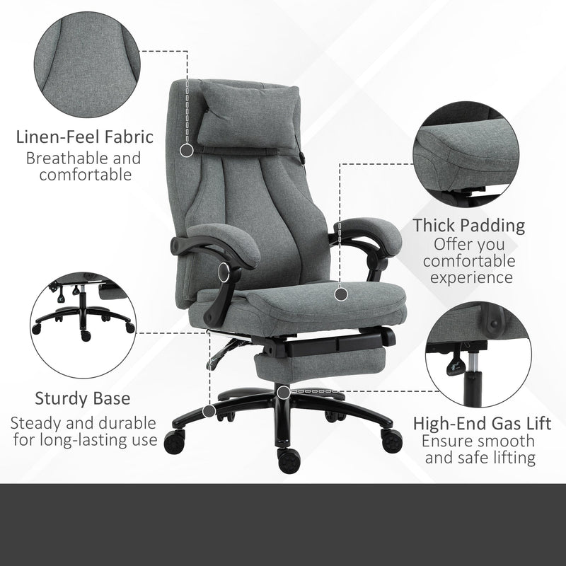 Ergonomic Executive Office Chair with 2-Point Removable Vibration Massage Pillow - USB-Powered Adjustable Height & 360° Swivel, Grey - Ideal for Stress Relief and Comfort in the Workplace