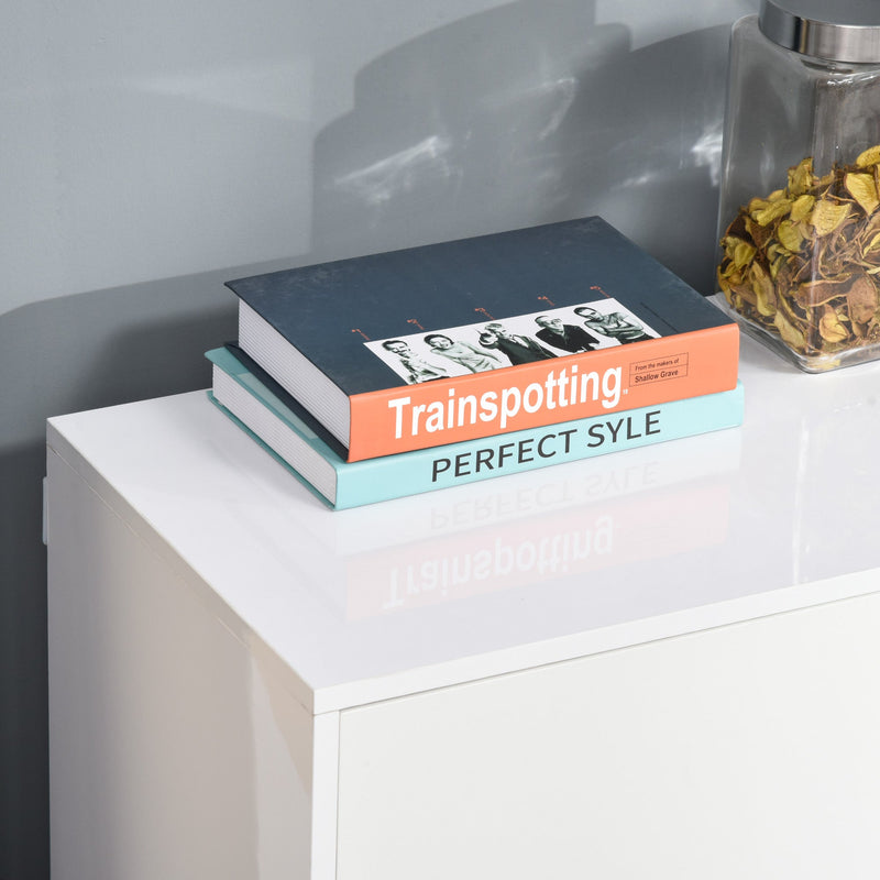 High Gloss Sideboard Cabinet - Contemporary Push-Open Design with Dual Drawers - Stylish Storage Solution for Living Room and Bedroom
