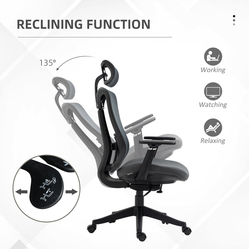 Mesh Office Chair with Reclining Back - Ergonomic Desk Chair with Adjustable Headrest, Lumbar Support, 3D Armrests, Sliding Seat - Comfort for Long Hours at Work
