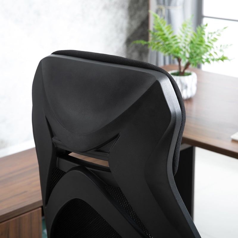 Ergonomic Mesh Office Chair with Extendable Footrest - High-Back Recliner with Adjustable Height and Headrest, in Black - Ideal for Home Office and Lunch Break Relaxation