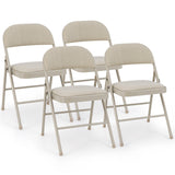 Set of 4 Folding Fabric Padded Chairs with Sponge Seat and Backrest-Beige