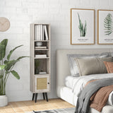 Slim Freestanding Cabinet with Rattan Door - Solid Wood Legs and Stylish Woven Design - Ideal Storage Solution for Compact Spaces