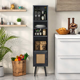 Slim Freestanding Cabinet with Rattan Door - Solid Wood Legs and Stylish Woven Design - Ideal Storage Solution for Compact Spaces