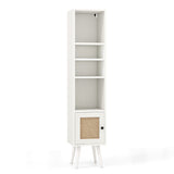Slim Freestanding Cabinet with Rattan Door - Solid Wood Legs and Stylish Woven Design - Ideal Storage Solution for Compact Spaces