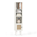 Slim Freestanding Cabinet with Rattan Door - Solid Wood Legs and Stylish Woven Design - Ideal Storage Solution for Compact Spaces