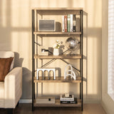 Grey Wooden 5-Tier Freestanding Bookshelf - Stylish and Spacious Storage Solution - Ideal for Organizing Your Books and Displaying Decor Items