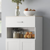 Freestanding Nordic Cupboard - Elegant White Storage Cabinet with Drawers, Doors & Open Countertop - Ideal for Living & Dining Spaces, 130cm