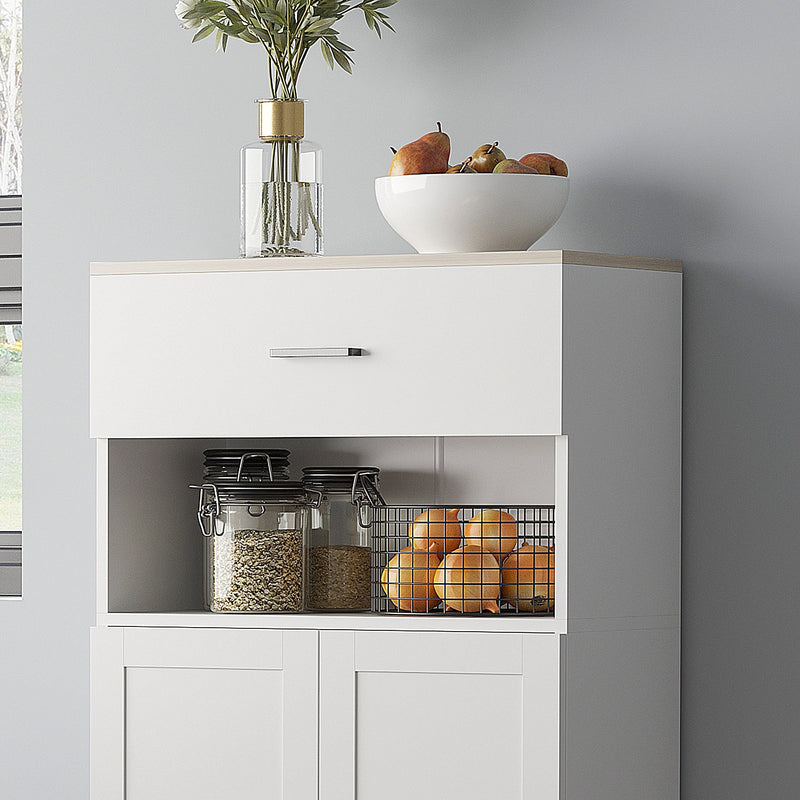 Freestanding Nordic Cupboard - Elegant White Storage Cabinet with Drawers, Doors & Open Countertop - Ideal for Living & Dining Spaces, 130cm