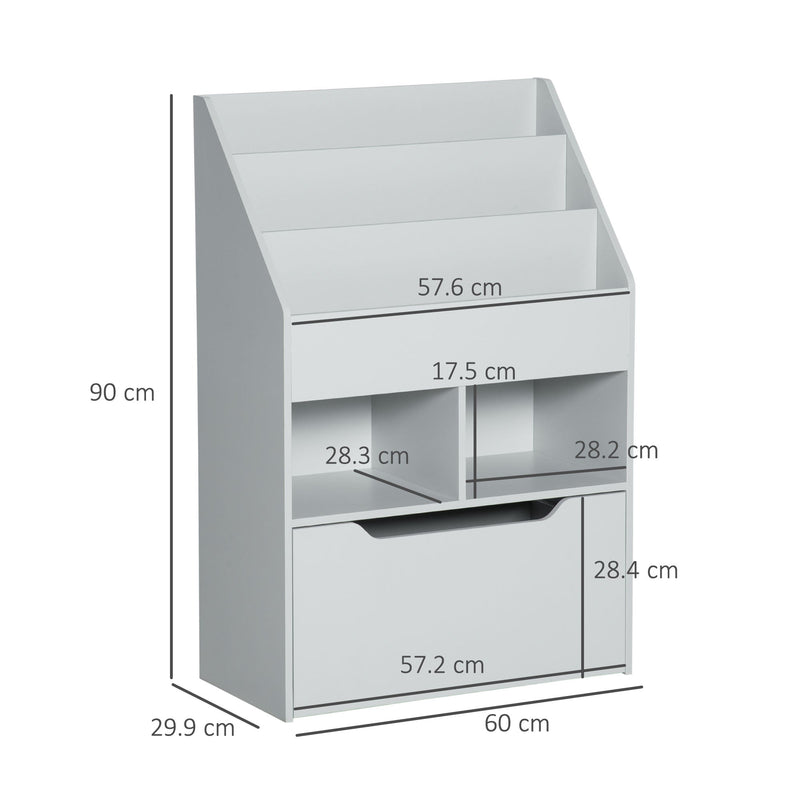 Children's Multipurpose Bookshelf with Drawer - Mobile Toy Storage Organizer and Bookcase for Kids - Ideal for Bedroom or Playroom in Stylish Grey