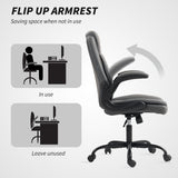 HOMCOM Faux Leather Office Chair. with Flip-Up Armrests - Charcoal Grey