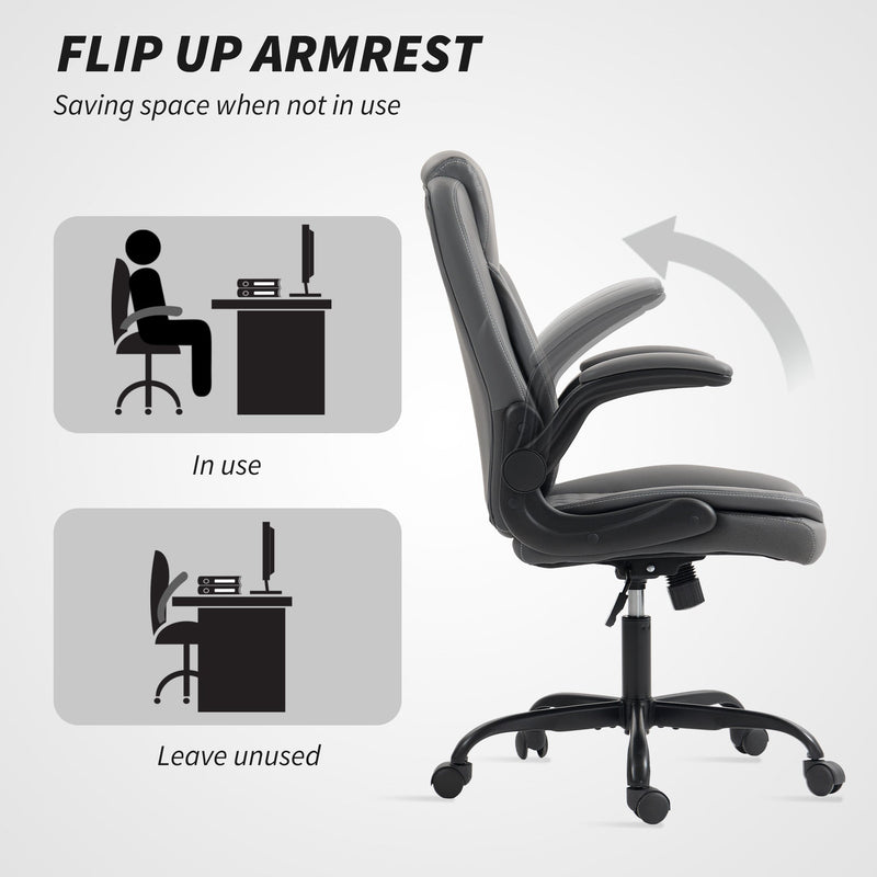 HOMCOM Faux Leather Office Chair. with Flip-Up Armrests - Charcoal Grey