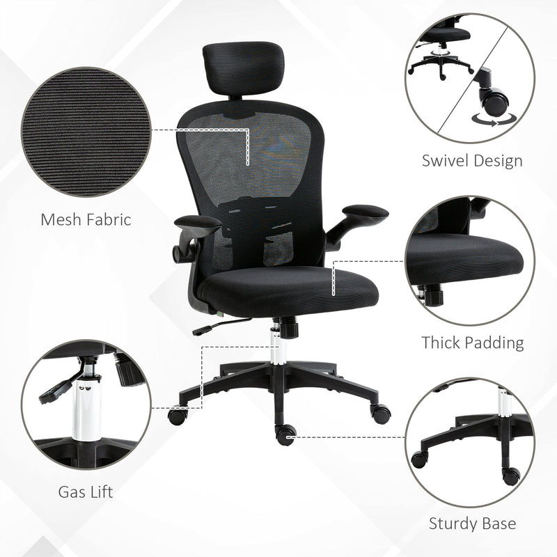 Vinsetto Multi-Adjustable Office Chair, with Lumbar Support, Headrest and Mesh Back - Black