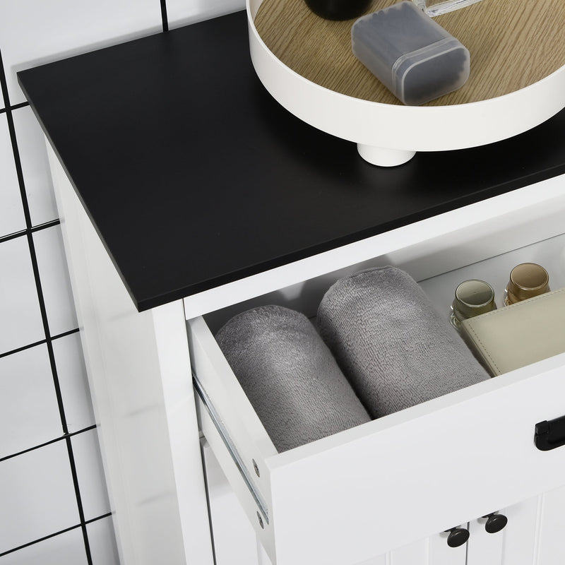 Bathroom Storage Organizer - White Double Door Cabinet with Drawer and Adjustable Shelf - Space-Saving Solution for Living Room and Bathroom Essentials