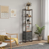 4-Tier Industrial Bookcase with Fabric Drawers - Rustic Brown Storage Shelf with Metal Frame for Versatility - Ideal for Living Room and Bedroom Organization