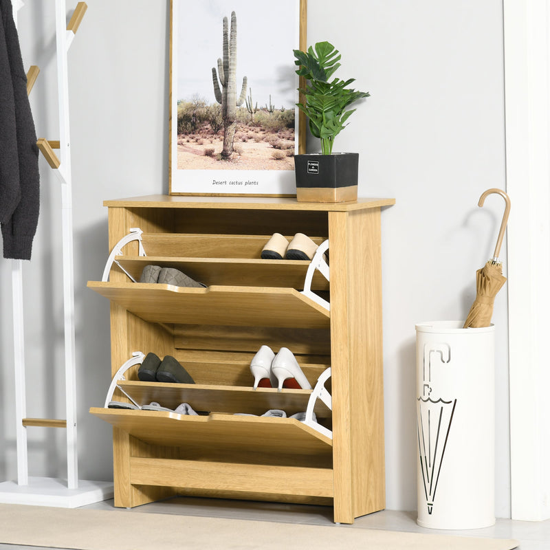 12-Pair Shoe Organizer Cabinet with 4 Shelves & 2 Drawers - Sturdy Brown Storage Unit with Raised Legs for Modern Home Decor - Ideal for Hallway & Bedroom Clutter Reduction