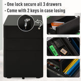 Lockable Steel 3-Drawer File Cabinet - Holds Letter/Legal/A4 Documents, Mobile Office Storage on Wheels - Black Metal Filing Solution for Home and Office Organization