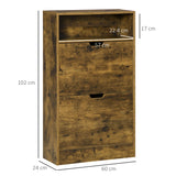 Slim 2-Drawer Shoe Cabinet with Adjustable Shelves - Rustic Brown Entryway Cupboard with Open Space and Flip Doors - Space-Saving Organizer for Shoes and Accessories