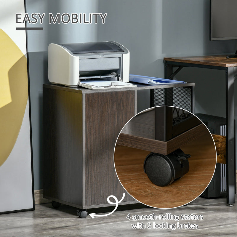 Mobile Printer Stand with Storage - Home Office File Cabinet on Casters, Walnut Brown - Space-Saving Organizer for Printing Supplies and Documents