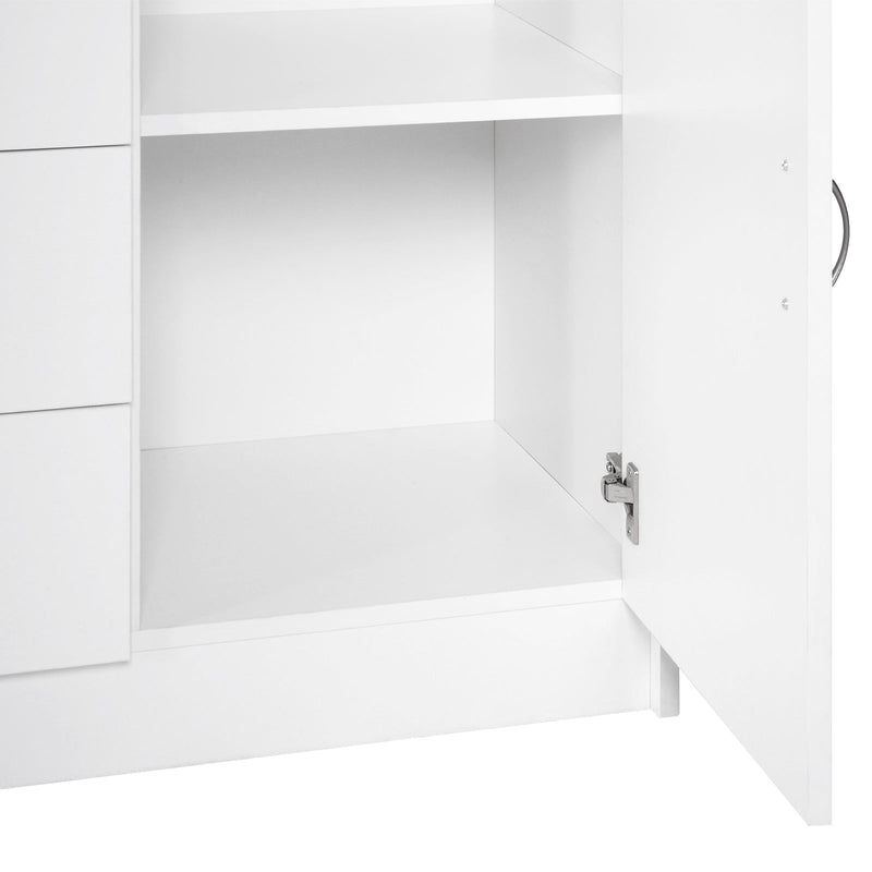 Storage Cabinet Sideboard with 2 Doors & 4 Drawers - Free Standing Cupboard & Chest Organizer for Home - Ideal for Kitchen and Living Room Organization, White