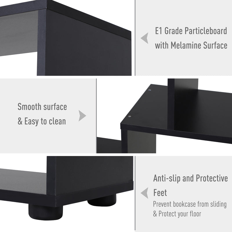 Freestanding 8-Tier Bookcase with Melamine Surface - Modern Black Home Display Storage Unit with Anti-Tipping Foot Pads - Ideal for Organized Book Lovers and Display Enthusiasts