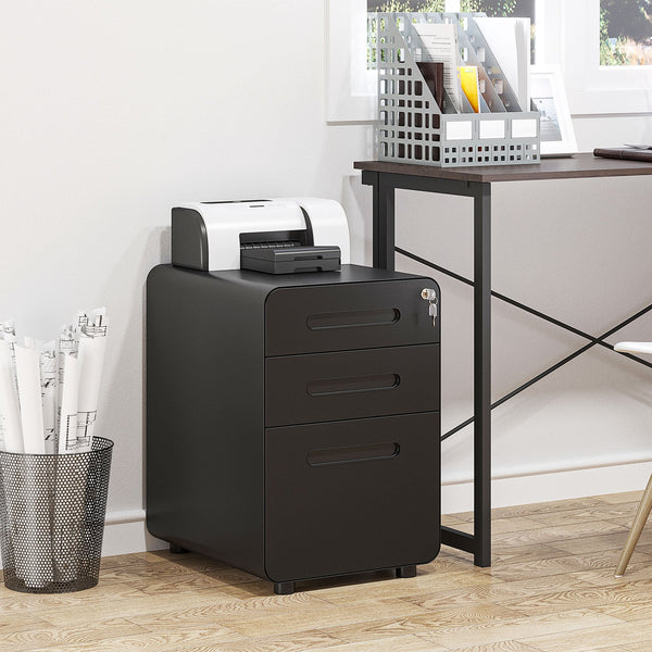3-Drawer Mobile File Cabinet with Lock - Sturdy All-Metal Rolling Storage Solution - Secure and Organize Documents for Home Office Use