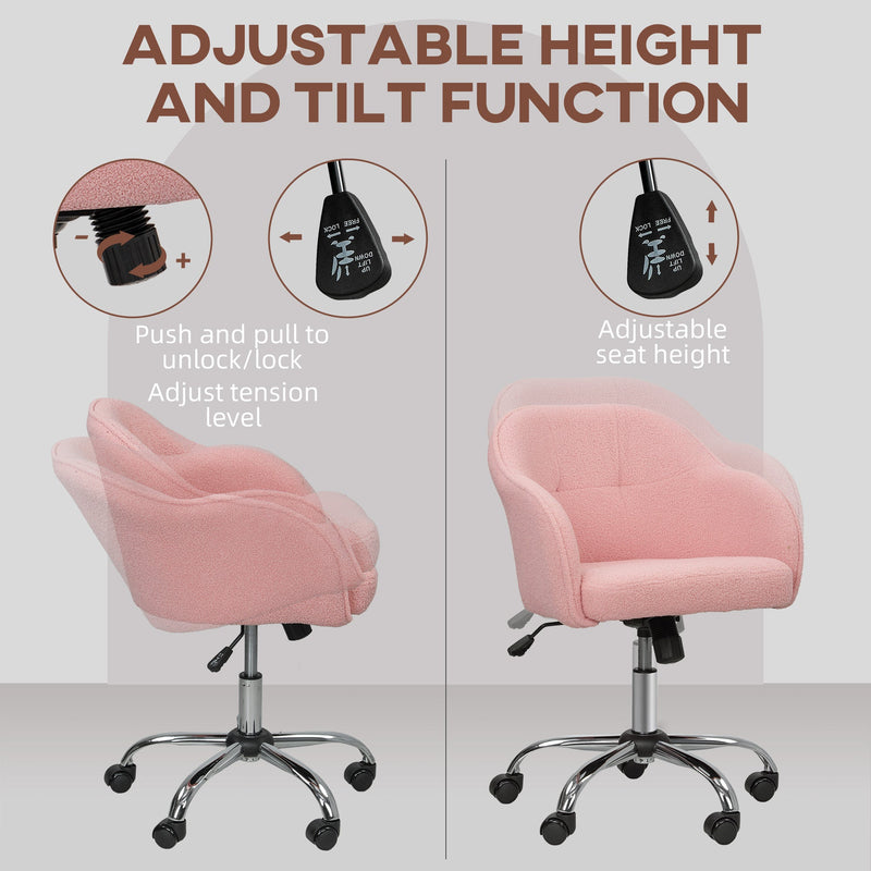 HOMCOM Teddy Fleece Swivel Office Chair - Pink
