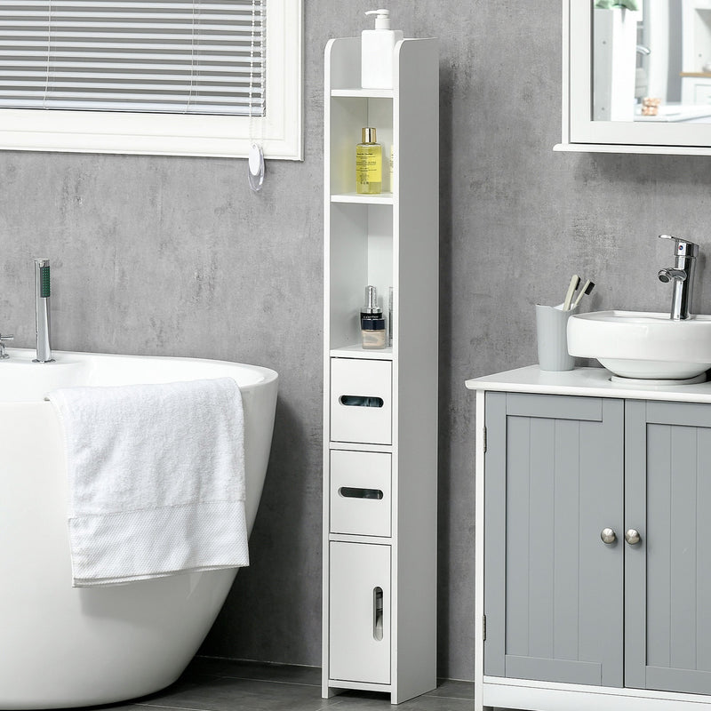 Freestanding Tall Bathroom Storage Cabinet - Modern Organizer with Open Shelves & 3 Cupboards - Ideal for Bedroom, Hallway & Bathroom Clutter Control