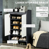 High Gloss White Shoe Cabinet with Open Shelves - Modern Hallway Storage Organizer for 15 Pairs - Stylish Grey Footwear Cupboard