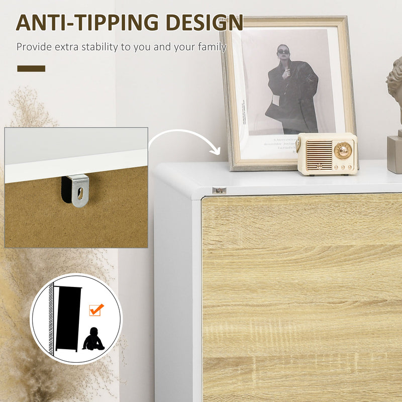 Modern White and Oak Storage Cupboard - Push-to-Open Doors with Adjustable Shelf - Ideal for Living Room, Home Office, or Bedroom Organization
