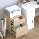 Oak Rolling File Cabinet Cupboard - 2-Drawer Table Storage Unit with Wheels - Mobile Bedside Organizer for Home Office Use