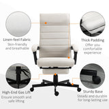 High-Back Linen Executive Chair - Swivel & Reclining Office Furniture with Adjustable Height and Footrest - Comfortable Padded Armrests for Home or Work Spaces in Cream White