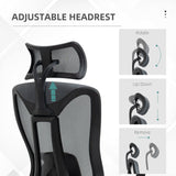 Mesh Office Chair with Reclining Back - Ergonomic Desk Chair with Adjustable Headrest, Lumbar Support, 3D Armrests, Sliding Seat - Comfort for Long Hours at Work