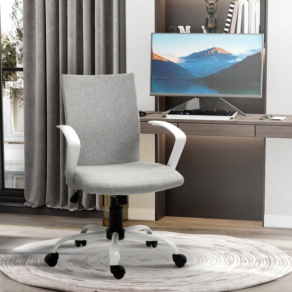 Linen Swivel Office Chair - Ergonomic Computer Desk Task Chair with Adjustable Height, Armrests, and Wheels - Ideal for Home Study and Office Comfort