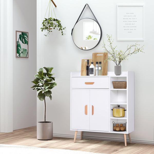 Floor Storage Sideboard - Versatile Cupboard with Drawer for Hallway, Kitchen, Bedroom, Living Room - Organizational Furniture in Classic White Design