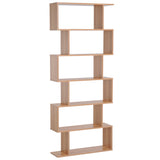 Maple Finish Wooden S-Shaped Bookcase - 6-Shelf Storage Display Unit & Room Divider - Versatile Chest Cabinet for Home or Office Organization