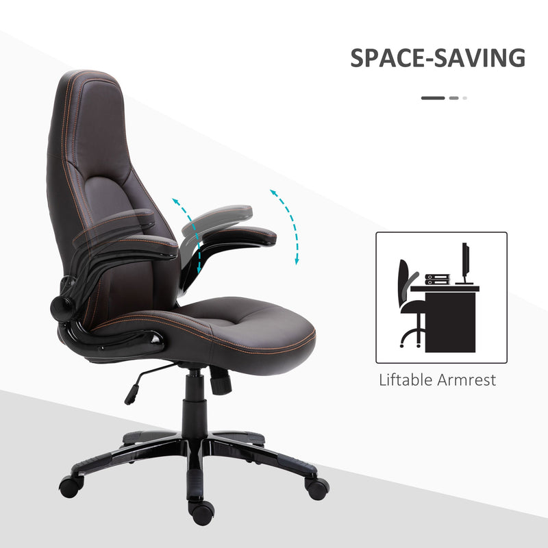 PU Leather Swivel Office Chair with Adjustable Height - Ergonomic Desk Chair with Flip-Up Armrests & Tilt Mechanism - Comfortable Seating for Home Office and Desk Work in Dark Brown
