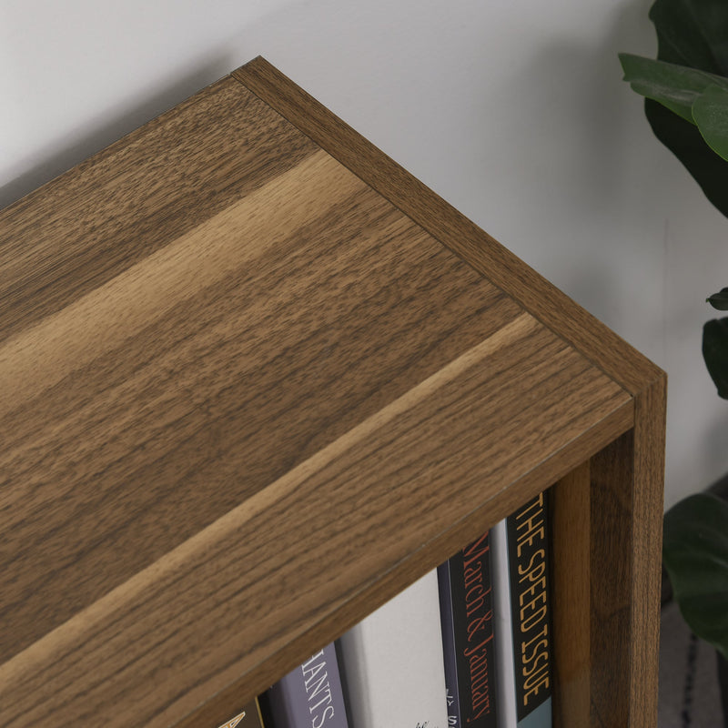 2-Tier Wooden Bookshelf in Walnut - Storage Unit with Shelves and Cupboard - Space-Saving Bookcase for Home and Office Organization