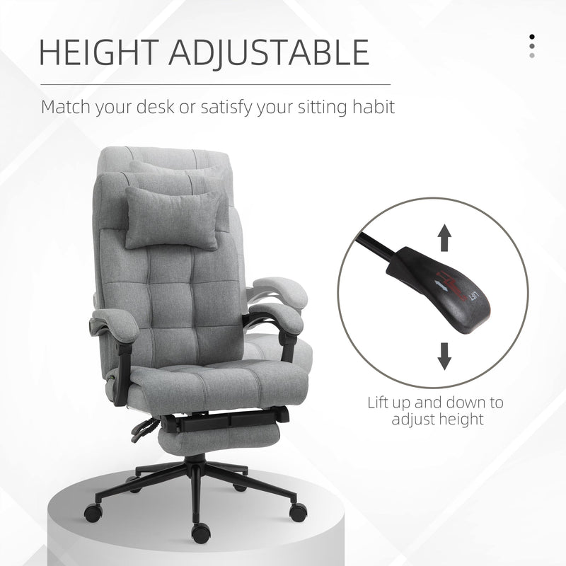Ergonomic Office Chair with Footrest - Adjustable Armrests, Lumbar Support & Headrest in Light Grey - Ideal for Extended Desk Work & Improved Posture
